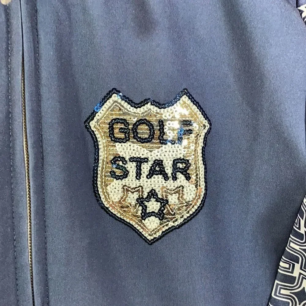 GIRLS GOLF Women’s ‘Golf Star’ Sequin Detail Zip Up Jacket Blue Size Small